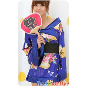 Angel Feather Cosplay Short Kimono Costume Dress Blue