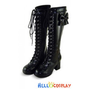 Black Bows Lace Up Ruffle Chunky Princess Lolita Boots