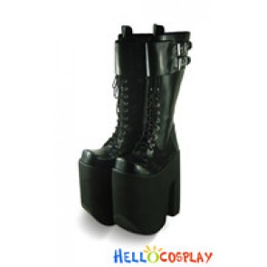 Black Buckles Lacing Chunky Punk Lolita Boots