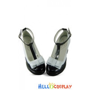 White And Black T Strap High Chunky Heels Lolita Shoes