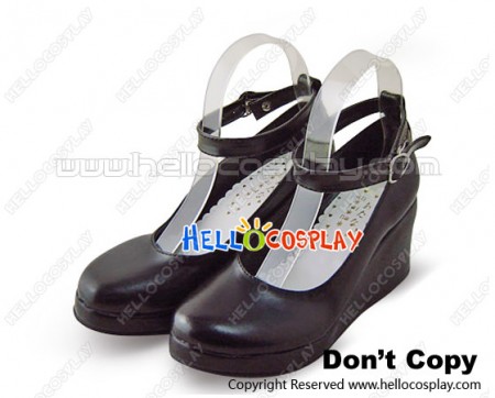 Black Ankle Strap Wedge Princess Lolita Shoes