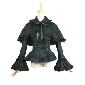 Victorian Lolita Reenactment Lace Ruffle Blouse Gothic Lolita Dress Black