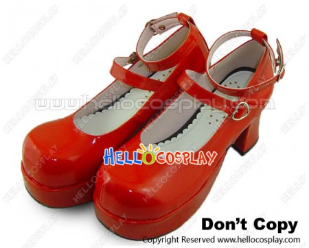 Red Heart Shaped Buckle Chunky Princess Lolita Shoes