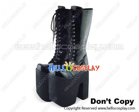 Matte Black Lacing Chunky Punk Lolita Boots
