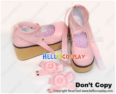 Mirror Pink Thick Crossing Straps Platform Sweet Lolita Shoes