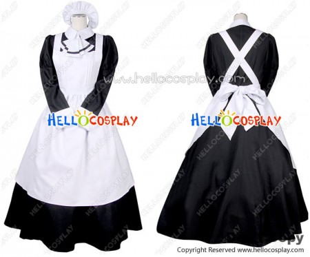 Victorian Long White Black Cosplay Maid Dress Costume