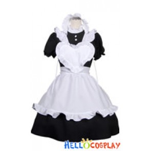 Heart Shaped White Apron Cosplay Maid Dress Costume