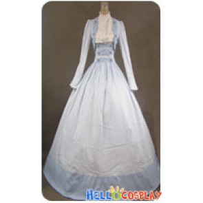 Victorian Civil War Stripes Ball Gown Reenactment Stage Blue Lolita Dress Costume