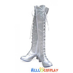 Silver Zipper And Lace Chunky Punk Lolita Overknee Boots