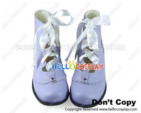 Matt Purple Satin Lace Ruffle Chunky Princess Lolita Boots
