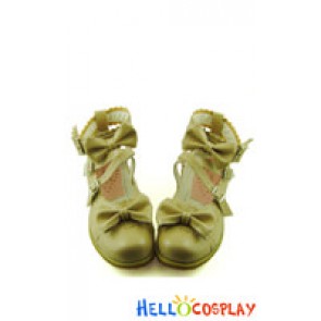 Nude Color Ruffle Bow Crossing Straps Chunky Sweet Lolita Shoes