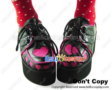 Black And Pink Heart Shaped Platform Punk Lolita Shoes