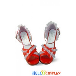 Red Ankle Strap Ruffle Sweet Lolita Chunky Heels Sandals