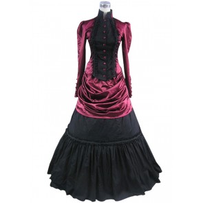 Victorian Satin French Bustle Formal Ball Gown Reenactment Lolita Dress Costume