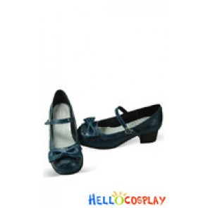 Dark Blue Heart Shaped Ruffle Chunky Princess Lolita Shoes