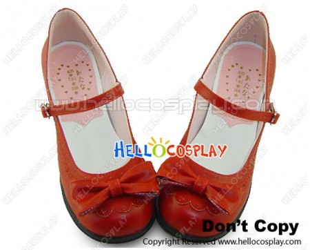 Wine Red Heart Shaped Ruffle Chunky Princess Lolita Shoes