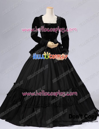 Civil War Victorian Velvet Gown Formal Period Theatrical Black Lolita Dress Costume