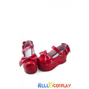 Mirror Red Round Buckle Platform Sweet Lolita Shoes