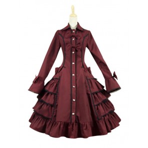 Gothic Lolita Cosplay Victorian Coat Reenactment Steampunk Stage Wine Red Dress Costume