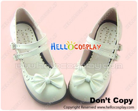 White Ruffle Instep Straps Chunky Princess Lolita Shoes