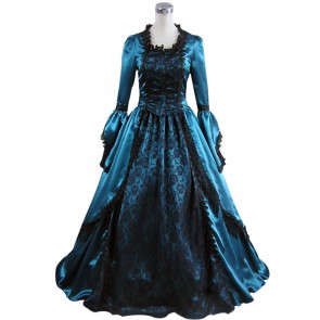 Marie Antoinette Victorian Cyan Blue Satin Wedding Dress Ball