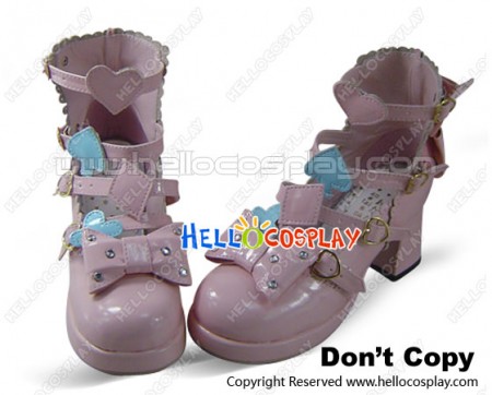 Pink Shellac Alice Bow Straps Chunky Princess Lolita Shoes