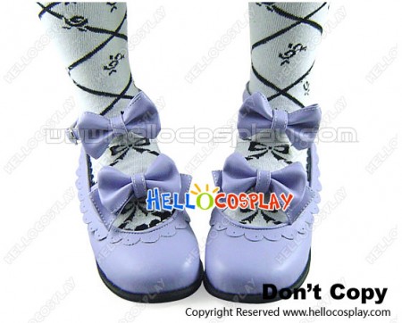 Matt Purple Low Heels Bows New Chunky Sweet Lolita Shoes