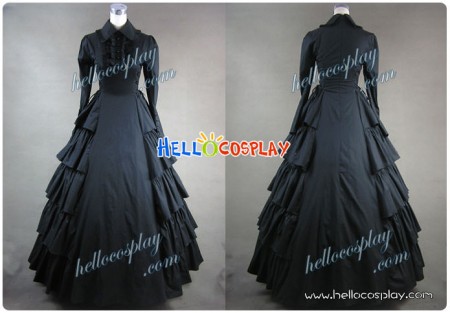 Victorian Gothic Lolita Cosplay Black Dress Ball Gown
