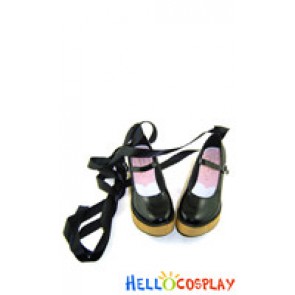 Matte Black Long Satin Platform Princess Lolita Shoes