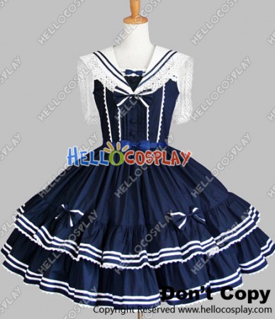 Sweet Lolita Gothic Punk Jumper Skirt Navy Blue Sailor Dress