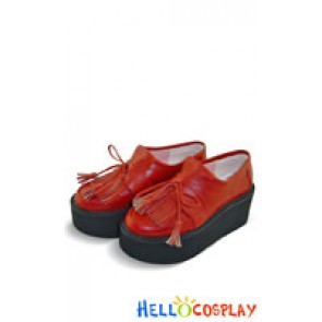 Red Platform Round Short Red Lacing Punk Lolita Shoes