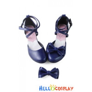 Lolita Shoes Ultramarine Dark Blue Ballet Sweet Princess Crossing Straps Bow