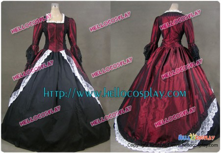 Marie Antoinette Victorian Dark Red Wedding Dress Ball Gown Prom