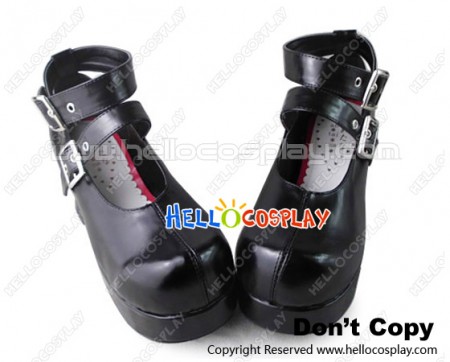 Punk Lolita Shoes Chunky Black Double Straps Square Buckles