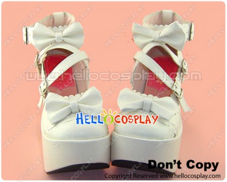 White Ankle Strap Crossing Straps Chunky Princess Lolita Shoes