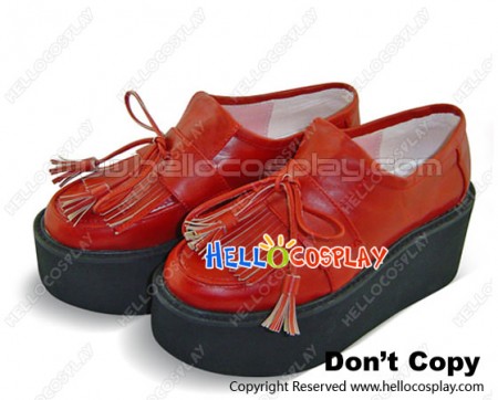 Red Platform Round Short Red Lacing Punk Lolita Shoes