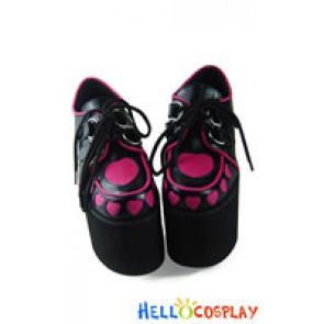 Black And Rose Red Heart Shaped Platform Punk Lolita Shoes