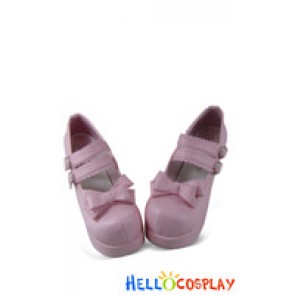 Matt Pink Double Straps Chunky Fashion Princess Lolita Shoes