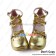 Princess Lolita Shoes Gold Three Bows Straps Chunky Heart Shaped Diamond Buckles