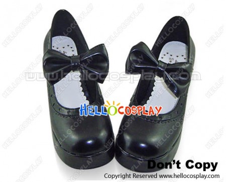 Black IW Charlotte Bow Chunky Sweet Lolita Shoes