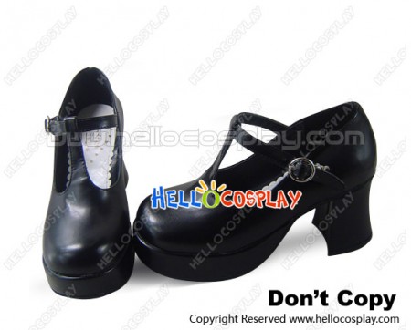 Matte Black T Strap Chunky Princess Lolita Shoes
