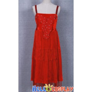 Historical Costume Red Braces Skirt Strap Dress Retro Vintage