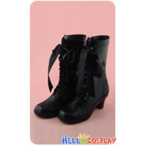 Matte Black Satin Lace Ruffle Chunky Princess Lolita Boots