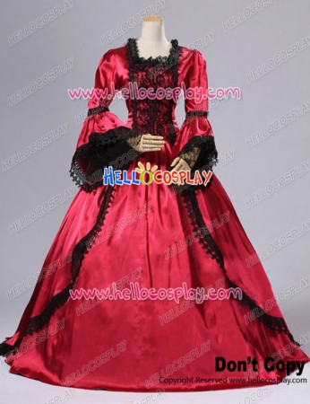 Marie Antoinette Gothic Victorian Gown Satin Reenactment Clothing Red Lolita Dress Costume