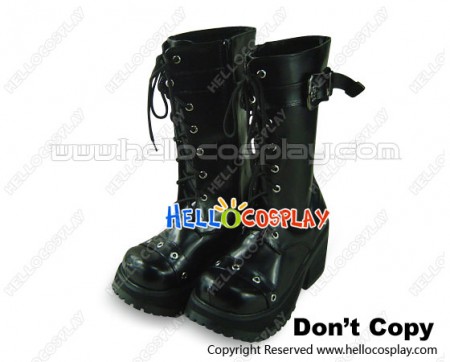 Black Zipper Lace Strap Chunky Punk Lolita Boots