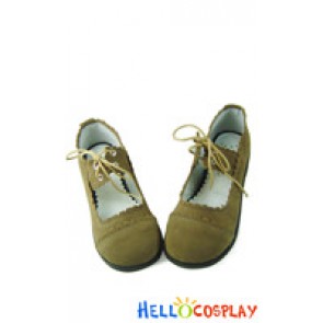 Beige Ruffle Lacing Flat Sweet Lolita Shoes