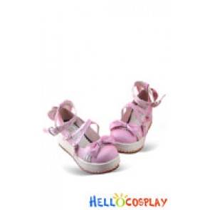 Pink White Heart Shaped Buckles Platform Princess Lolita Shoes