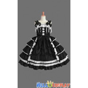 Sweet Lolita Gothic Punk Gorgeous Ruffle Black Dress