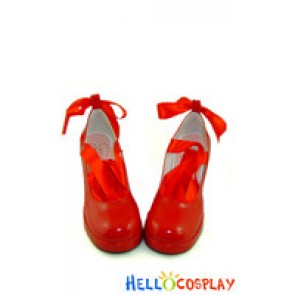 Red Long Ribbon Lace Chunky Princess Lolita Shoes