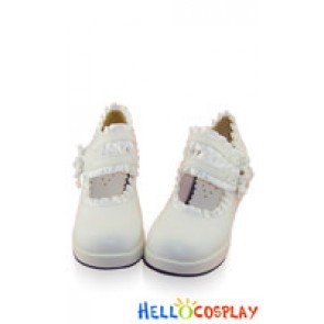 White Satin Ruffle Double Straps Platform Sweet Lolita Shoes